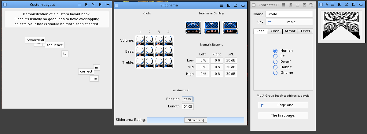 MUI examples written in Lisp, running on MorphOS